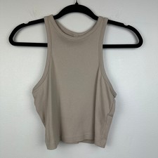 H M Divided Womens Basic Casual Racerback Knit Cropped Beige Tank Top Medium