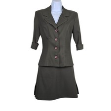 La Belle Olive Green 3/4 Sleeve Blazer Mini Skirt Suit Set Size 3