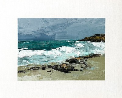 8x10 Maine Original Oil Painting Seascape King Tide Beach Coastal Art Signed