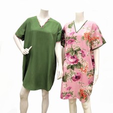 Gold Coast Set of Two Women's Satin Night Shirts in Green/Pink, Medium
