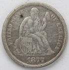 Cleaned AU 1877 S Seated Liberty Dime