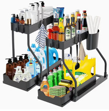2 Pack Under Sink Organizer 2 Tier Pull Out Storage Rack for Kitchen  Bath