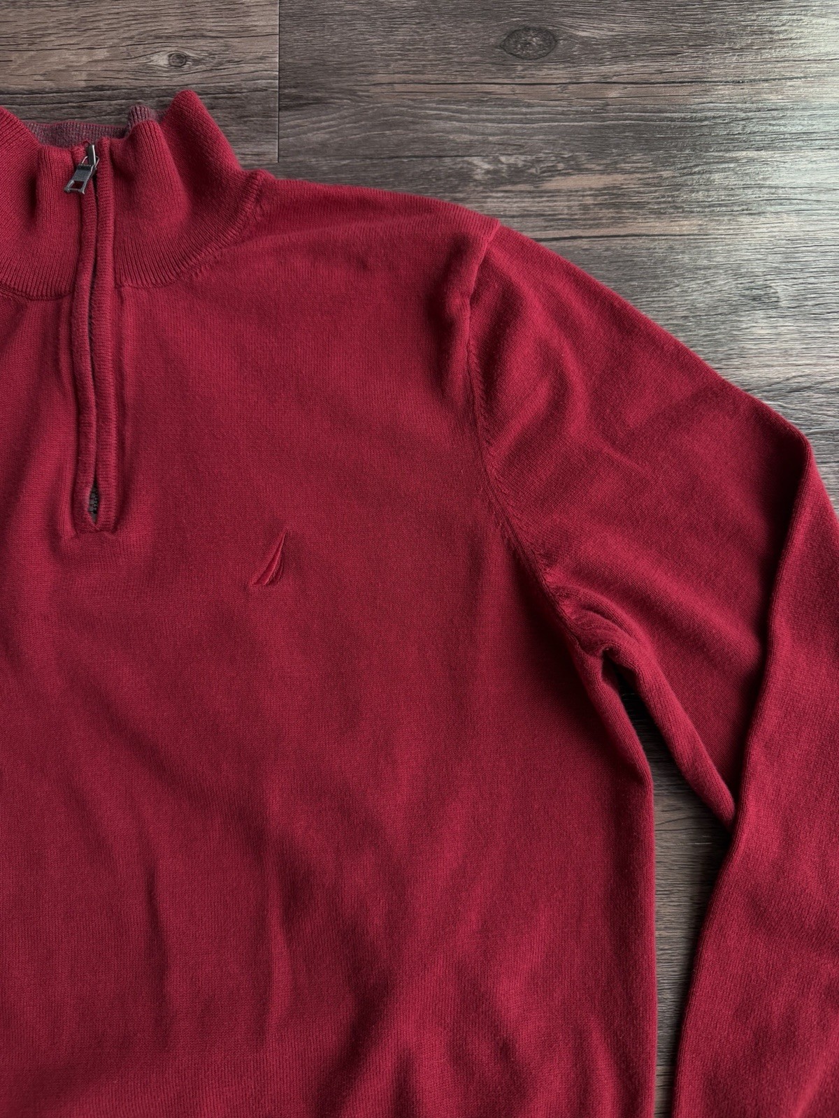 Nautica Men’s Quarter-Zip Sweater Red Size Large Cotton Pullover Knit thumbnail 4