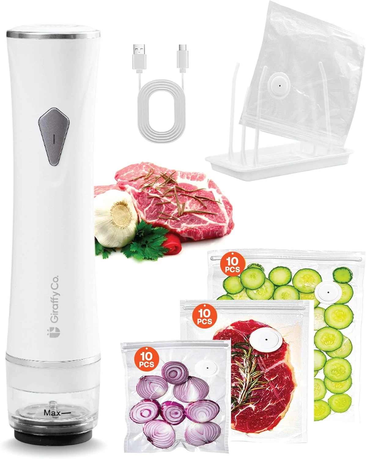 Vacuum Sealer Machine with Visible Water Tank, 30 Reusable Bags (S, M, L - 10 Ea
