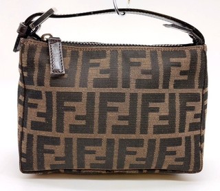 Auth Fendi Zucca Canvas Brown Black Accessory Mini Handbag NS080841