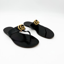 Gucci GG Marmont Flip Flops Sandals Leather Black EU 38 US 8