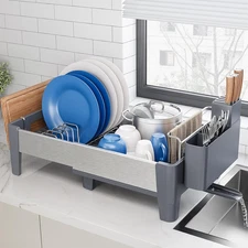 Expandable Dish Drying Rack, Stainless Steel Dish Rack with Aluminum Frame, Dish