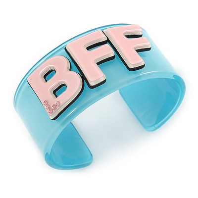 Hellblau/hellrosa ''BFF'' Acryl Armreif Armband Armreif (Erwachsenengröße) - 19 cm L