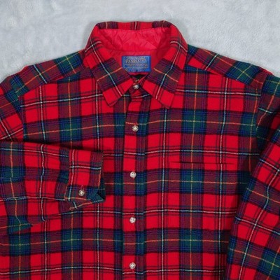Pendleton Vintage 100% Wool Boyd Tartan Flannel Shirt Mens M Red Plaid USA Made