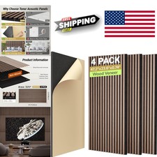 Dual Layer Acoustic Wood Wall Panels 47.2 Inch Walnut Self Adhesive 4 Pack