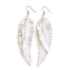 White Leather Feather Earrings, layered earrings, tribal Earrings, Boho earri...