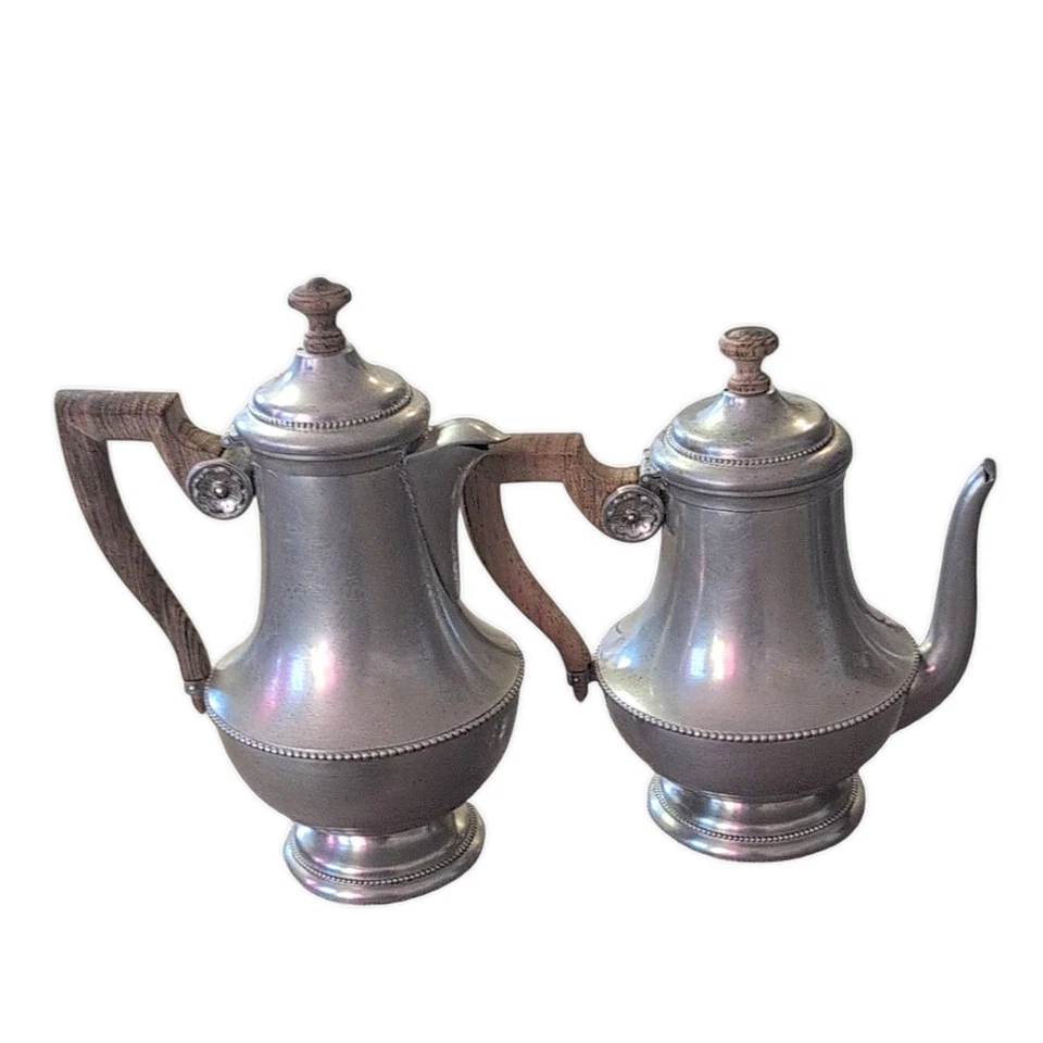 Antiguo juego de cafetera y tetera Malta de peltre "Les étains l’île de France" Foto 2 de 4