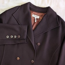 Abrigo de lujo Rodier para mujer XL marrón lana/lana de cordero/cachemira doble botonadura