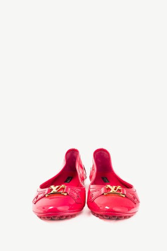 Louis Vuitton Rose Pop LV Oxford Patent Ballerina Flats, Size US 8.5 - Picture 3 of 11