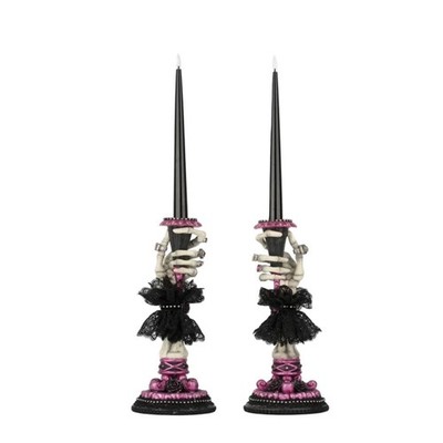 RARE KATHERINES COLLECTION SKELETON HAND CANDLE HOLDERS SET/2