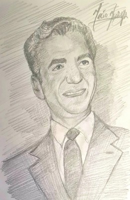 Original Mario Mendoza König Schah Pahlavi Zeichnung Studie Skizze Persischer König Iran 