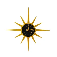 11x11" Mid-Century Modern Gold Sunburst Wall Clock Retro Atomic Starburst Design