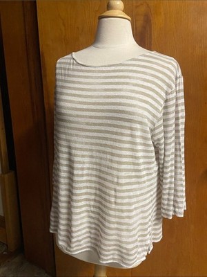 MAJESTIC FILATURES Linen Tunic Striped LARGE Taupe size 3 Paris