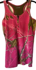 Realtree Women's Size L Pink Camo Racer Back Sleeveless Tank Top 1/4 Button Up