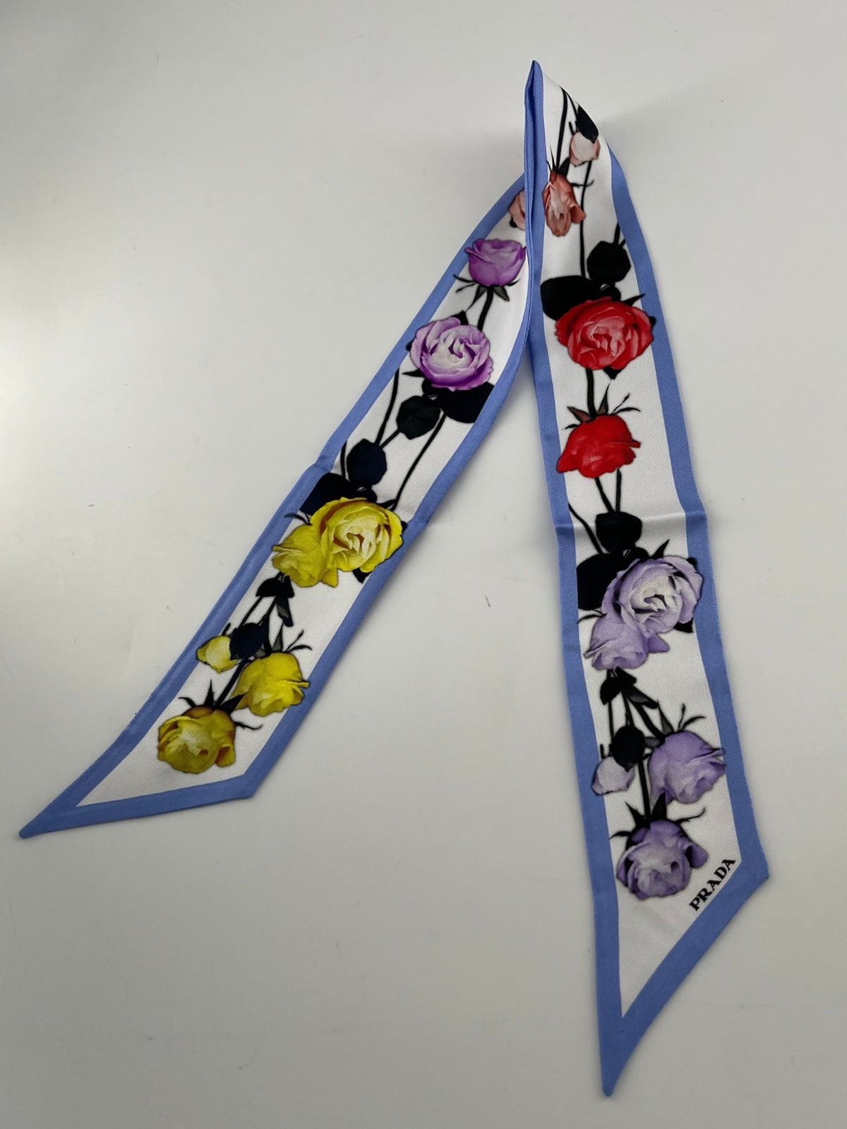 Authentic PRADA Skinny Silk Scarf New Never Used Made in Italy thumbnail 14