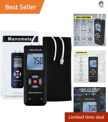 Dual-Port HVAC Digital Manometer Gas Pressure Tester with 11 Measurement Units