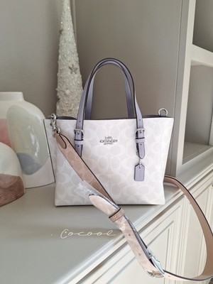 NWOT Coach Mollie Tote 25 In Signature Canvas Chalk Mist Plus Signature Strap 