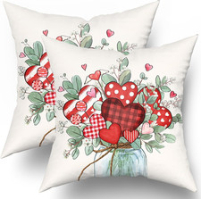 Valentine'S Day Heart Bouquet Throw Pillow Covers 18X18Inch Set of 2 Red Buffalo