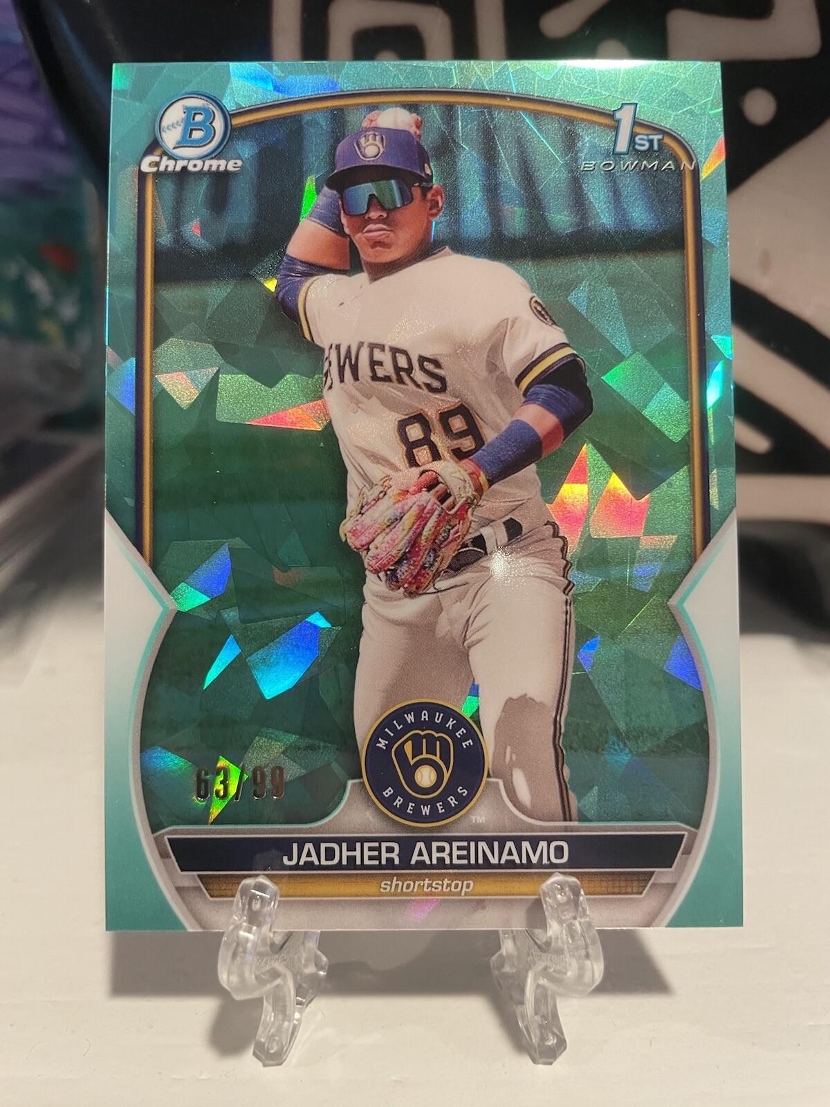 2023 BOWMAN CHROME Sapphire 1ST BOWMAN Aqua REFRACTOR JADHER AREINAMO /99 Brewer