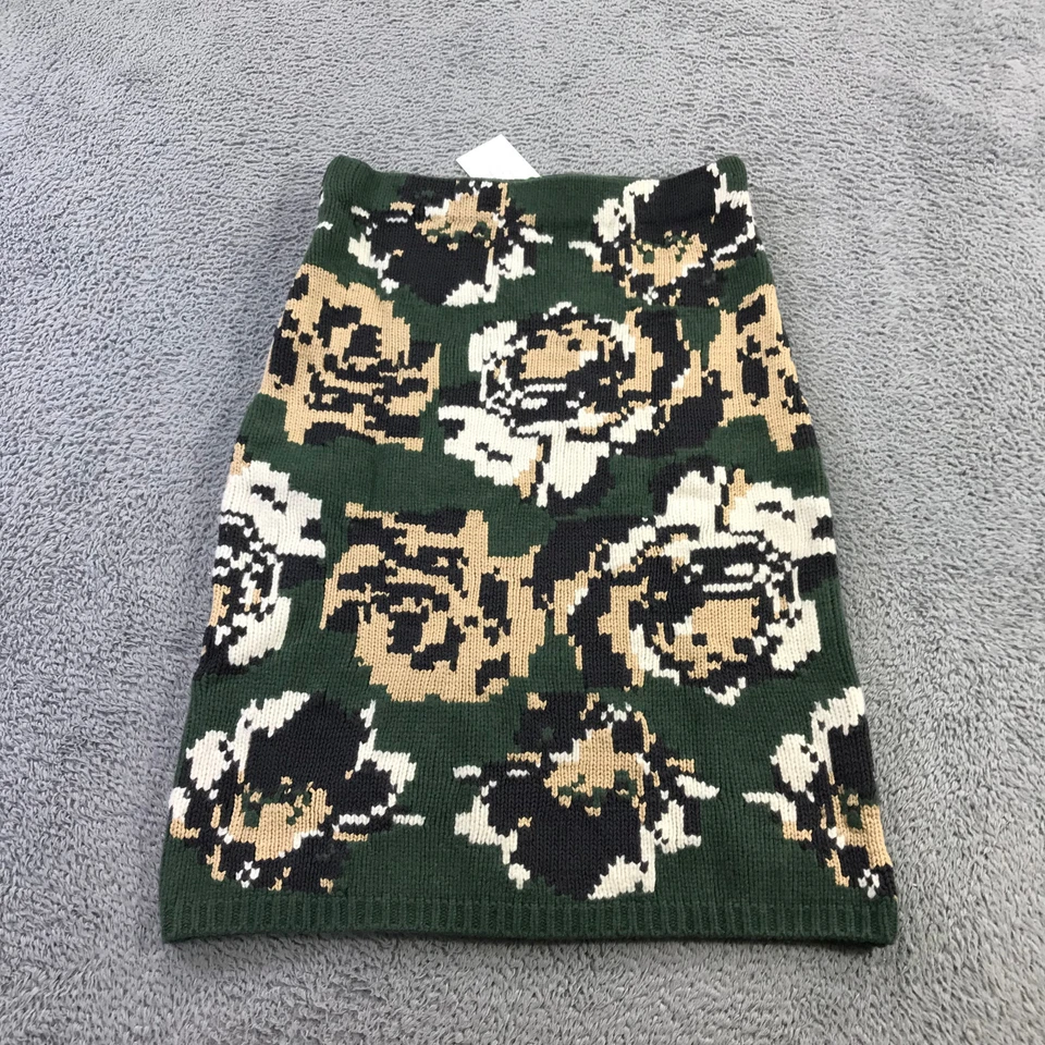 Falda midi Kenzo Paris para mujer mediana tejida con flores de píxeles verde beige lana Foto 4 de 4