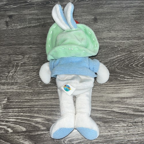 Vintage 10” Plushland White Bunny Rabbit w/ Hat Ladybug Plush Stuffed Animal - Picture 3 of 7