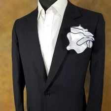 Men's 2-in-1 Pouf Round Pocket Square - Navy, Black or Royal on White Satin