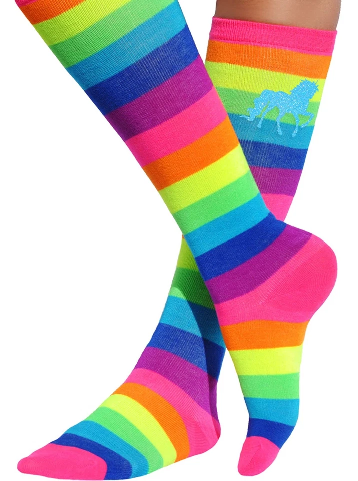 Niños Niñas Calcetines Unicornio Arco Iris Calcetines Hasta la Rodilla Niños Medias Largas a Rayas 4-6 Foto 4 de 4