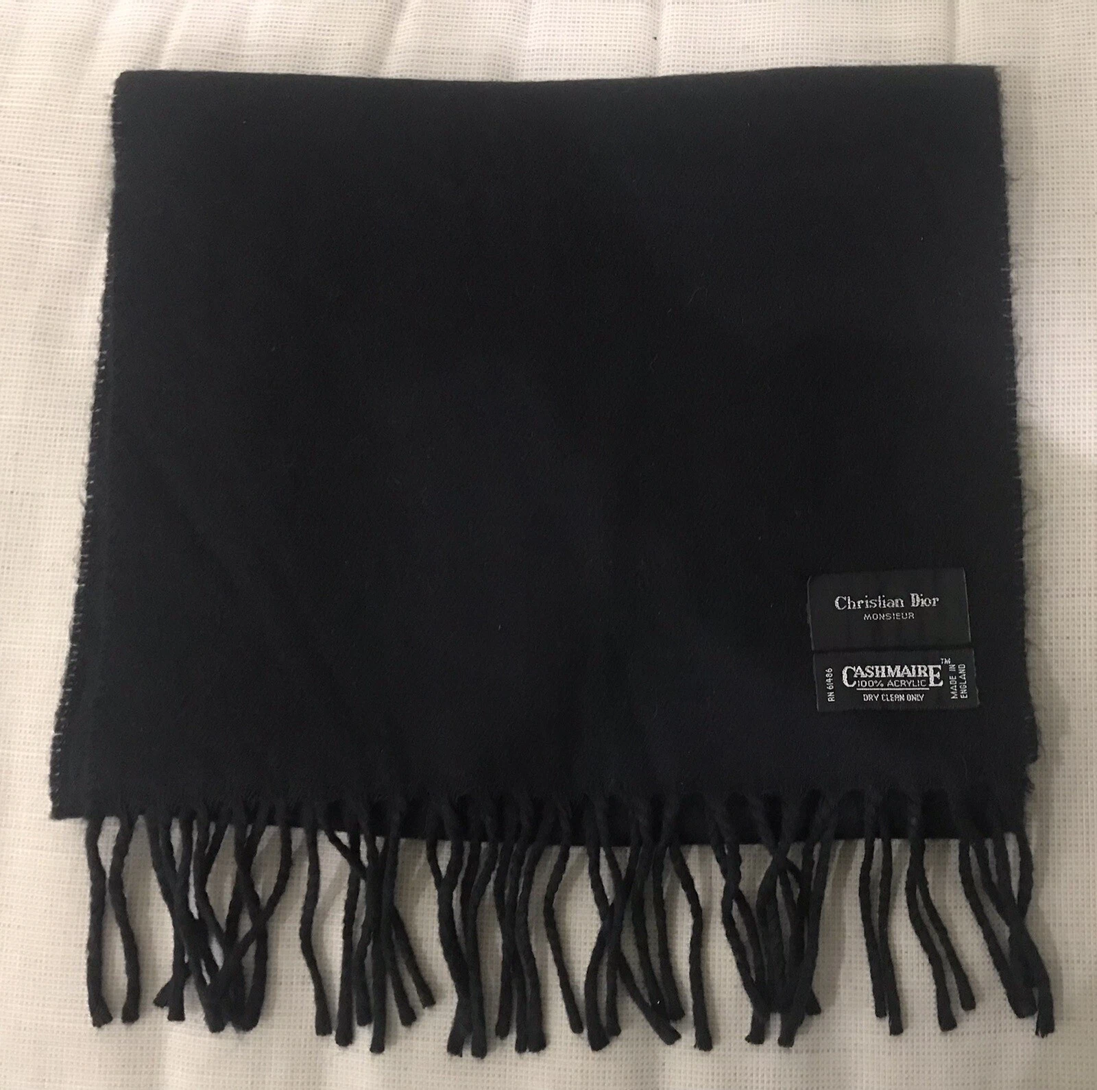 Foulard noir Christian Dior Monsieur Cashmaire 100 % acrylique fabriqué en Angleterre