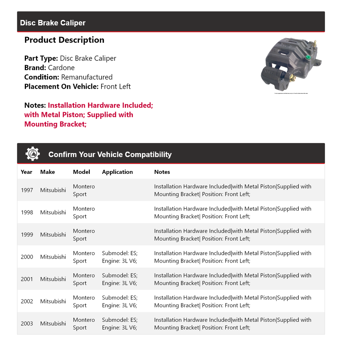 For 1997-2003 Mitsubishi Montero Sport Disc Brake Caliper Front