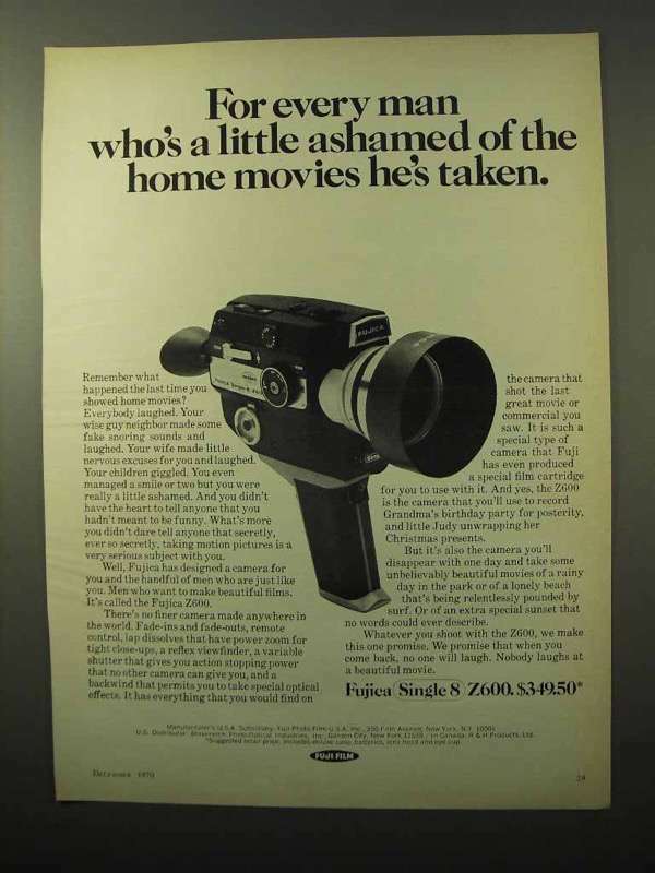 1970 Fujica Z600 Movie Camera Ad - Little Ashamed | eBay 1970 Fujica Z600 Movie Camera Ad - Little Ashamed | eBay