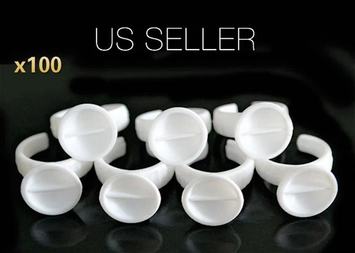 100 PCS White Pigment Glue Ring Cups Tattoo Ink Holder For Permanent Makeup US  - product listing photo