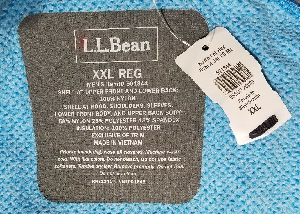 Sold Out LL Bean North Col Hybrid Blue / Grey Hooded Men 