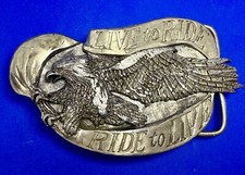 Live To Ride Ride To Live Eagle Motorcycle Biker Rider 1981 Bergamot Belt Buckle