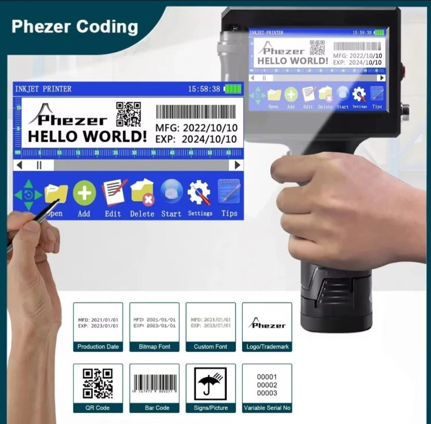 Handheld Inkjet Printer Gun 12.7mm Fast-Drying Ink Text QR Barcode Label Printer - Image 2 of 4