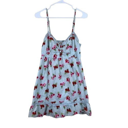 Hollister Blue Floral Babydoll Mini Dress  - Size Large