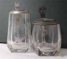 Group of Two Antique German Glass Beer Steins Bicycle Bike WMF Lid c.1920s