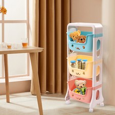 3-Tier Kids Toy Organizer Storage Bin Box Plastic Shelf Rack Playroom Rolling