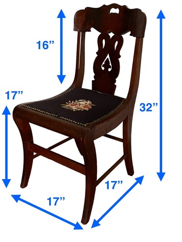 Antique Mahogany Empire Side Chair Reticulated Splat Back Swan Needlepoint Seat - Picture 4 of 24