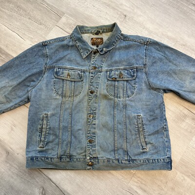 Distressed Lee Outerwear Workwear Denim Jean Jacket Trucker Men's Size XXL Blue