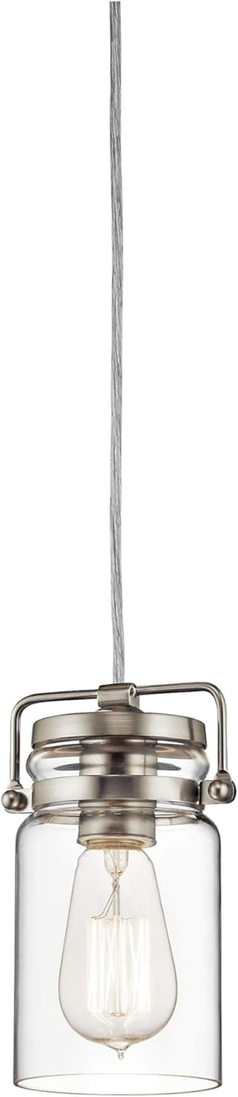 Brinley 7.75" Kitchen Pendant in Brushed Nickel, Mini Farmhouse Pendant with Cle