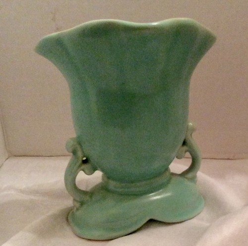 Vintage Weller USA Floral Cameo Design Art Pottery Vase Aqua Or Sea Glass Blue - Picture 2 of 7