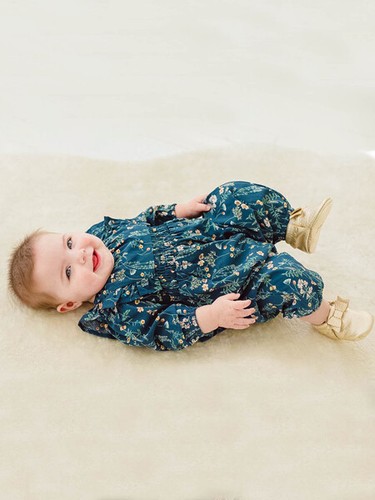 Mabel + Honey NWT Blue Floral Romper Baby Girls Long Sleeves - Picture 3 of 3