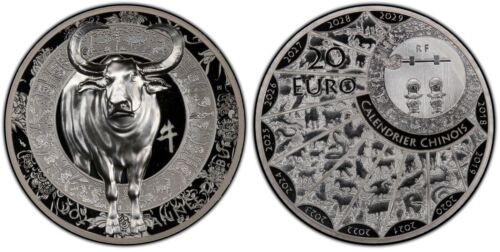 2021 France 20 Euros The Year of the Bull HR Silver Proof Coin PR70DCAM B+C OA - Afbeelding 1 van 5