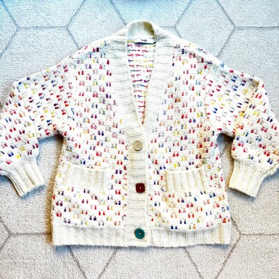 b+ab Multi-Colored Rainbow Oversized Chunky Soft V-Neck 3-Button Long Cardigan