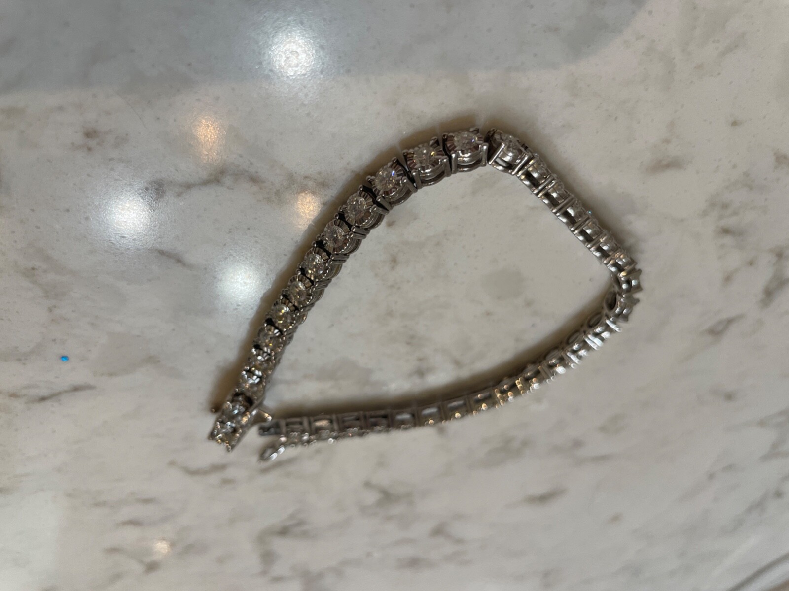 Solid 14K SOLID WHITE GOLD DIAMOND TENNIS BRACELE… - image 3